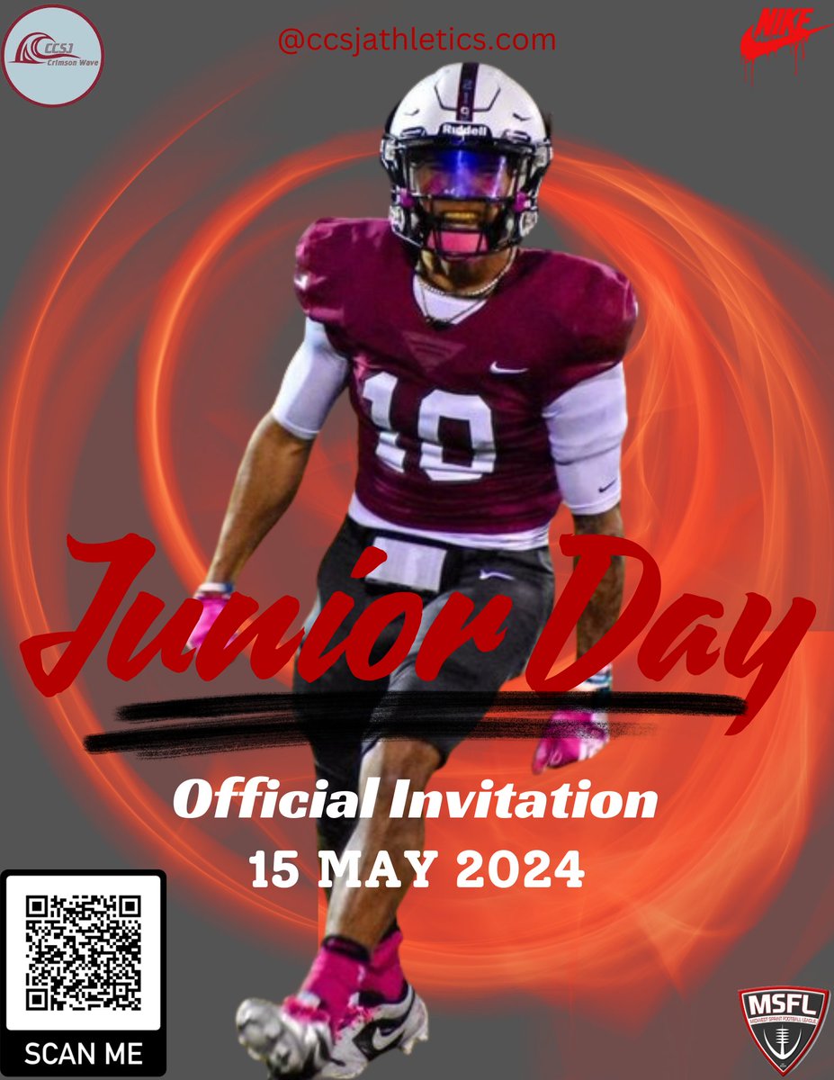 Those of you who registered for Junior Day! I will be touching base with you today! Looking forward to meeting everyone! 

If you have not registered and would like to, please let me know or fill out the QR code! 

Life is about growth, #ComeGrowWithUs @CCSJFBRecruits