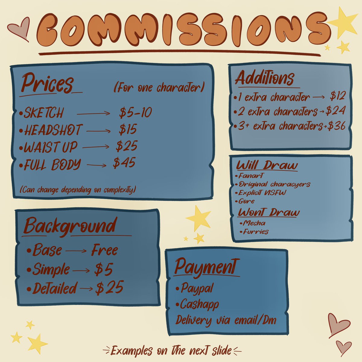 franki3_draws's tweet photo. ‼️COMMISSIONS OPEN‼️
I’m opening commissions after getting requests for them!🥰

I haven’t done commissions for a long time so be gentle with me! Anything I’ve missed off this post please feel free to ask. 
Would appreciate sharing the word🧡

#commissions #wolfstar https://t.co/AxL5nkl1hF