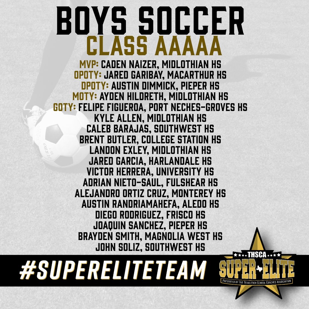 ⚽ 5A Boys Soccer #SuperEliteTeam recipients are IN! Let's give these outstanding athletes a round of applause 👏 #THSCAproud

🔗 Click here to view the list: thsca.com/super-elite-te…