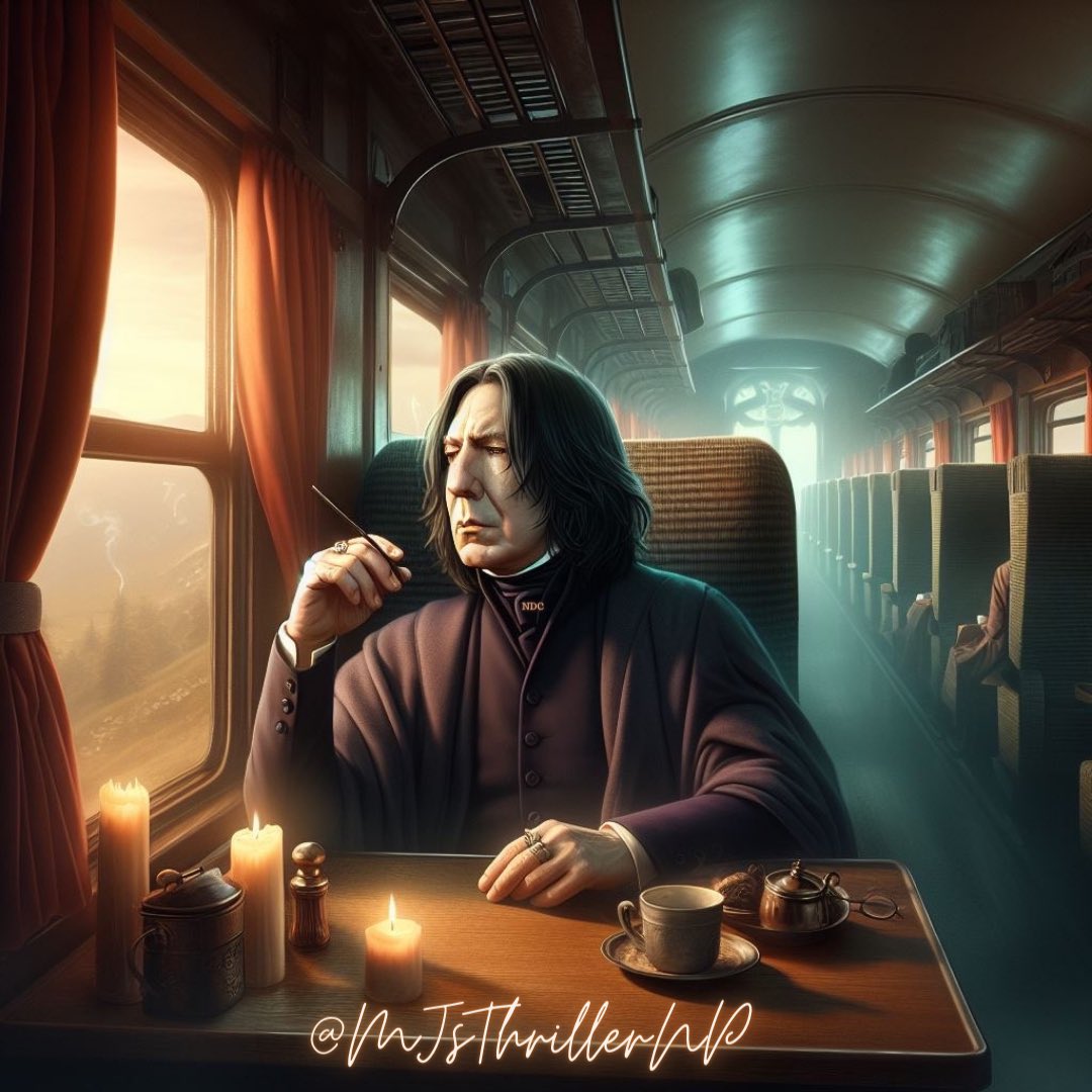 MJsThrillerNP's tweet photo. Train Ride to Hogwarts
#SeverusSnape #DigitalArt #FanArt #HarryPotter #Slytherin #ArtificialIntelligence #SnapeArt #AIArt #ProfessorSnape #PotionsMaster #HalfBloodPrince #BingApp #Dalle3 #AI #Hogwarts https://t.co/MWR1WWIWvx