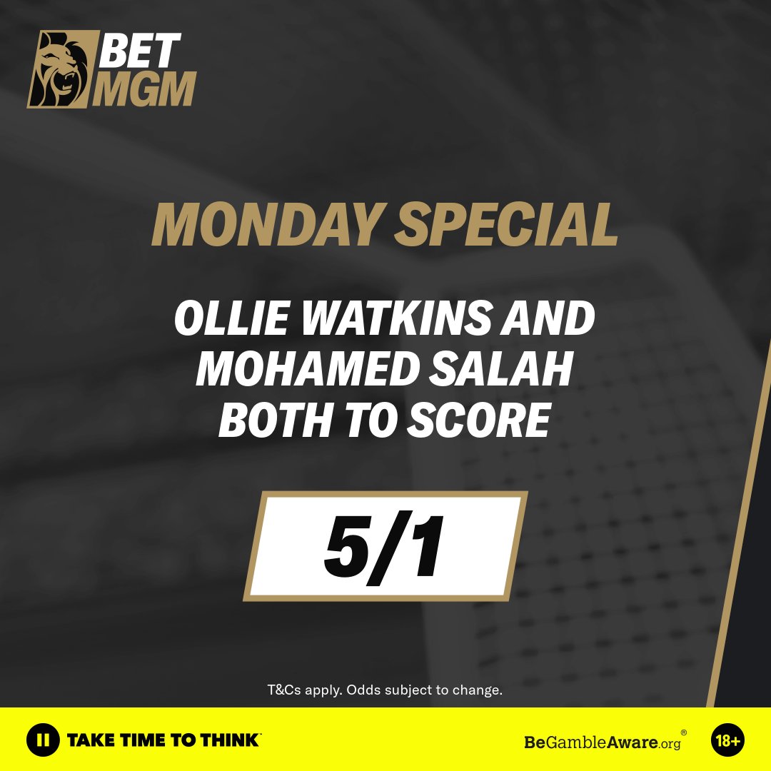 Just the 37 goals between the pair in the league this season...no big deal 😳 Check out our 𝙈𝙊𝙉𝘿𝘼𝙔 𝙎𝙋𝙀𝘾𝙄𝘼𝙇 on Ollie Watkins and Mohamed Salah both hitting the target tonight 👇 More info here: betmgm.uk/425GV48\ #AVLLIV #AVFC #LFC