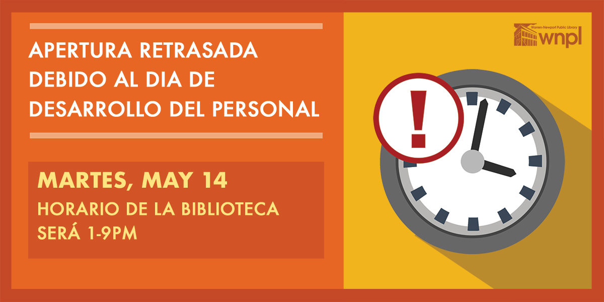 Due to necessary staff safety drills and other training, the library will open at 1 p.m. on Tuesday, May 14. The library plans to remain open for regular hours until 9 p.m. that evening. Thank you in advance for your patience! wnpl.info/delayed-openin…