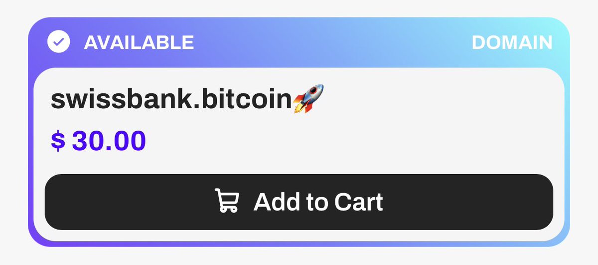 swissbank.bitcoin🚀 
Web3 domains with 🚀emoji you can find at @freenameio 
All the world akzept #bitcoin 🚀