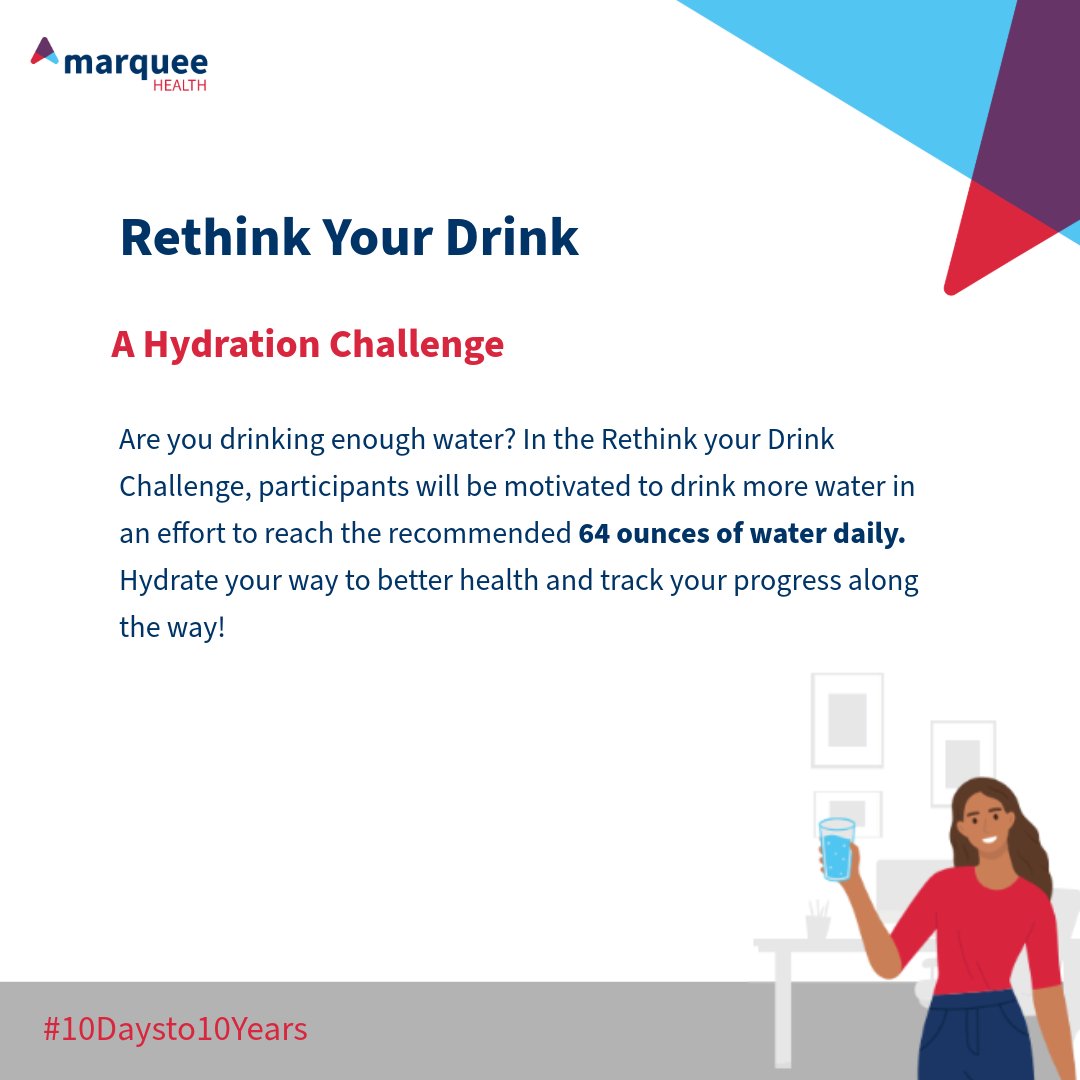 marqueehealth's tweet photo. Continuing with #10Daysto10Years we asked our team to participate in a “Rethink your Drink” challenge. We are proud to report they guzzled OVER 12,000 oz of water in 3 days!💧 Learn how we can help you make it easy (and fun!) to run challenges like this: https://t.co/j5STR9LRh6 https://t.co/sTbdOL2kRE