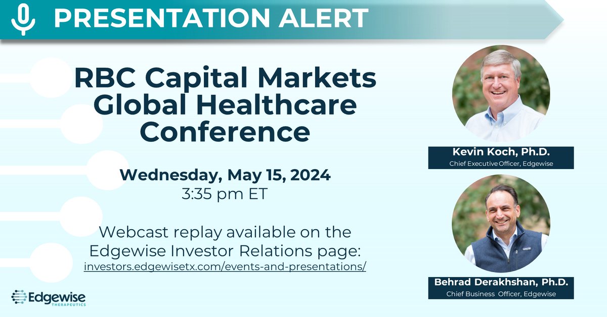 Join us today for our presentation at the RBC Capital Markets Global Healthcare Conference. Tune in to the live webcast at 3:35 pm ET. investors.edgewisetx.com/events-and-pre…