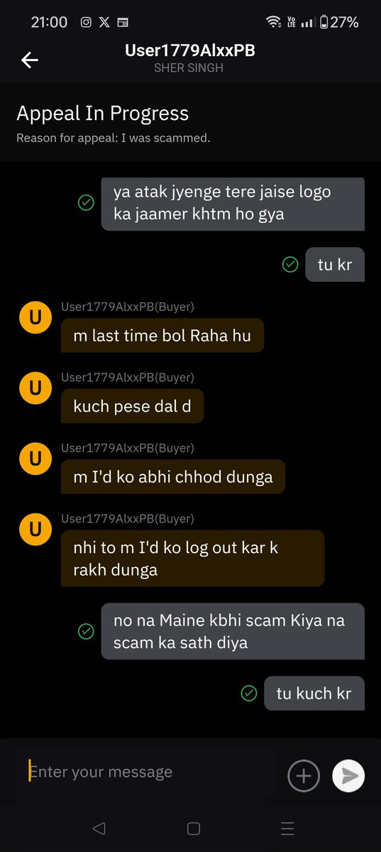 Ayush3000's tweet photo. @Bybit_Learn @Bybit_Official
@bybit  Dear Sir I m selling my USDT on 12/05/2024 order no 1789632003278143488  but
Buyer don't do any payment and submit the fake appeal to block my Asset and Blackmailing me also demand for money Please take necessary action complaint no 09649907 https://t.co/YpLT5tA9xC