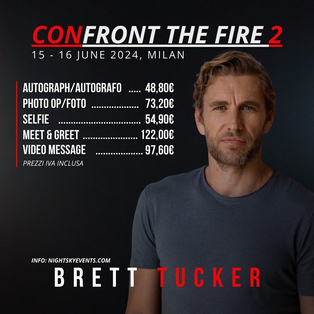 NightSkyEvents1's tweet photo. #CTF2

🔥 Un vero capo non molla mai, è l’ultimo dei nostri super ospiti alla #CTF2 🔥

Brett Tucker è il quarto ospite della #ConfrontTheFire2 🧑🏻‍🚒

Brett è un ospite REGULAR e parteciperà al party del sabato sera. 

🎫 Ticket in vendita da domani alle 17:00 https://t.co/gmNPRjv0Do