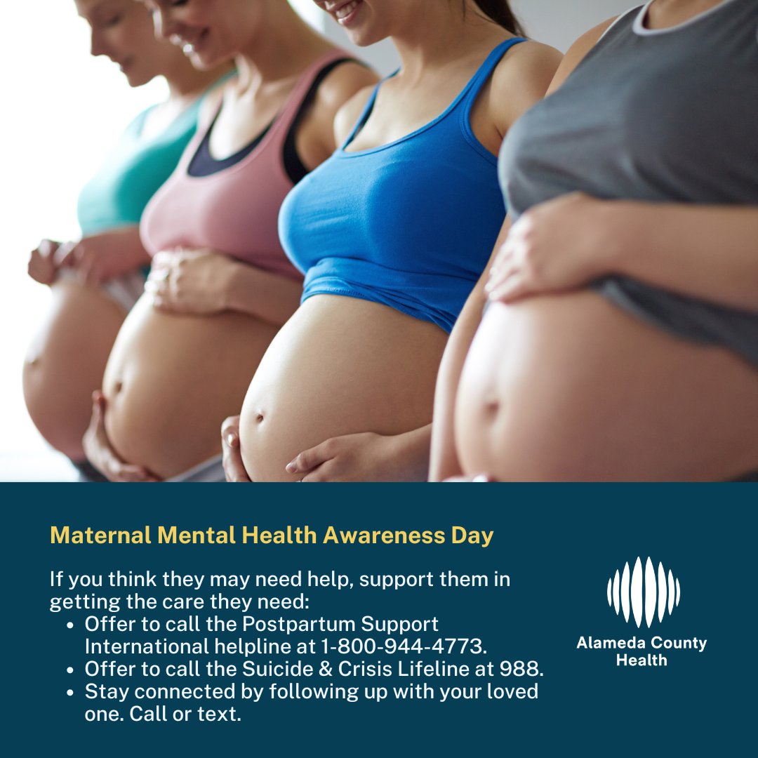 Pregnant people, moms, and new parents – it’s important to prioritize your mental health. Make time for yourself, rest, connect with other people including other parents, and remember to ask for help when you need it. #MaternalMentalHealth @CAPublicHealth @AlamedaCounty