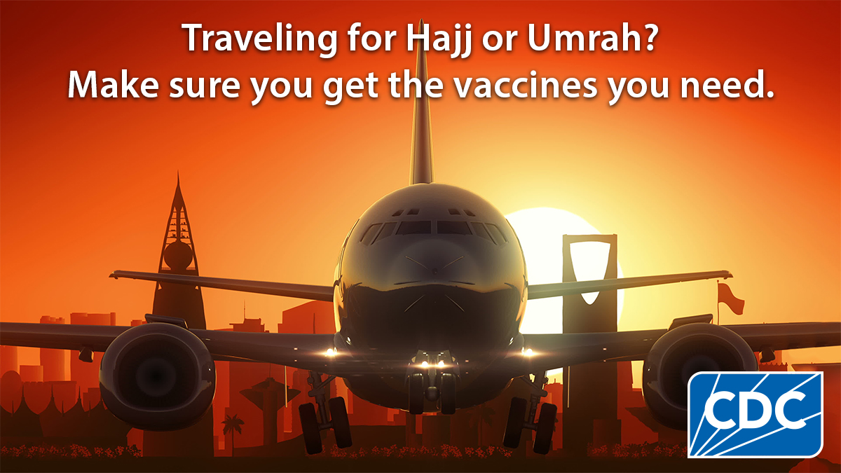 Mass gatherings, such as #Hajj or #Umrah, can increase the risk for infections like #meningococcal meningitis if not vaccinated. 

Make sure you’re up to date on all #vaccines, especially those required to travel: bit.ly/3y9n1Ky