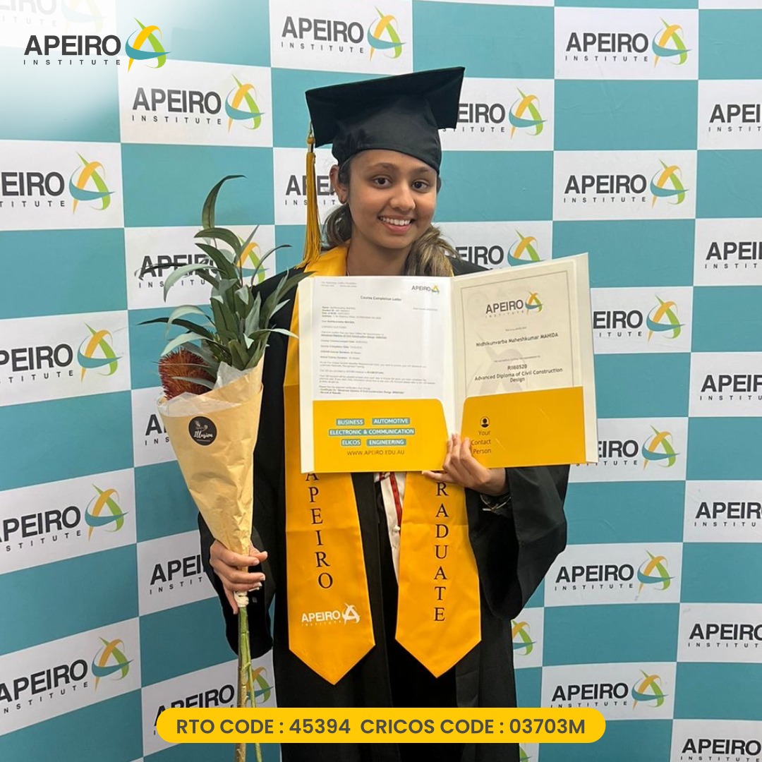 Congratulations, Ms. Nidhi Mahida, on graduating with the RII60520  Advanced Diploma of Civil Construction Design from our Perth Campus! 

Wishing you all the best in your future endeavours! 

#Apeiro #ApeiroInstitute #CivilConstructionDesign #Graduation #Congratulations