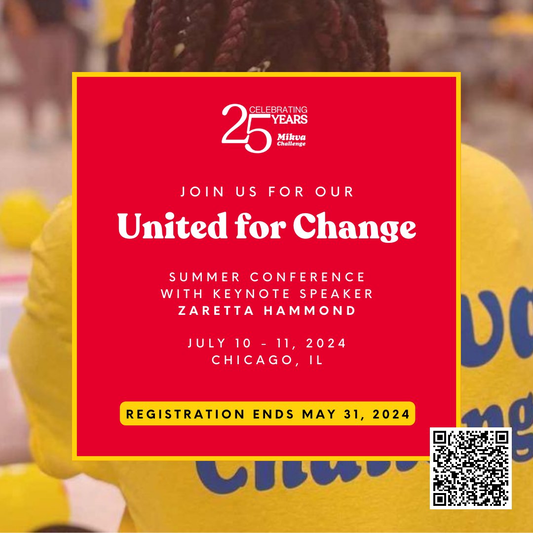 Calling all educators! Join us at our 'United for Change' conference (7/10-11, at @wyhs in Chicago) to connect with like-minded educators and gain insight into classroom equity and empowering youth voice. Register by 5/31! #TaketheMikvaChallenge mikvachallenge.salsalabs.org/mikvasummercon…