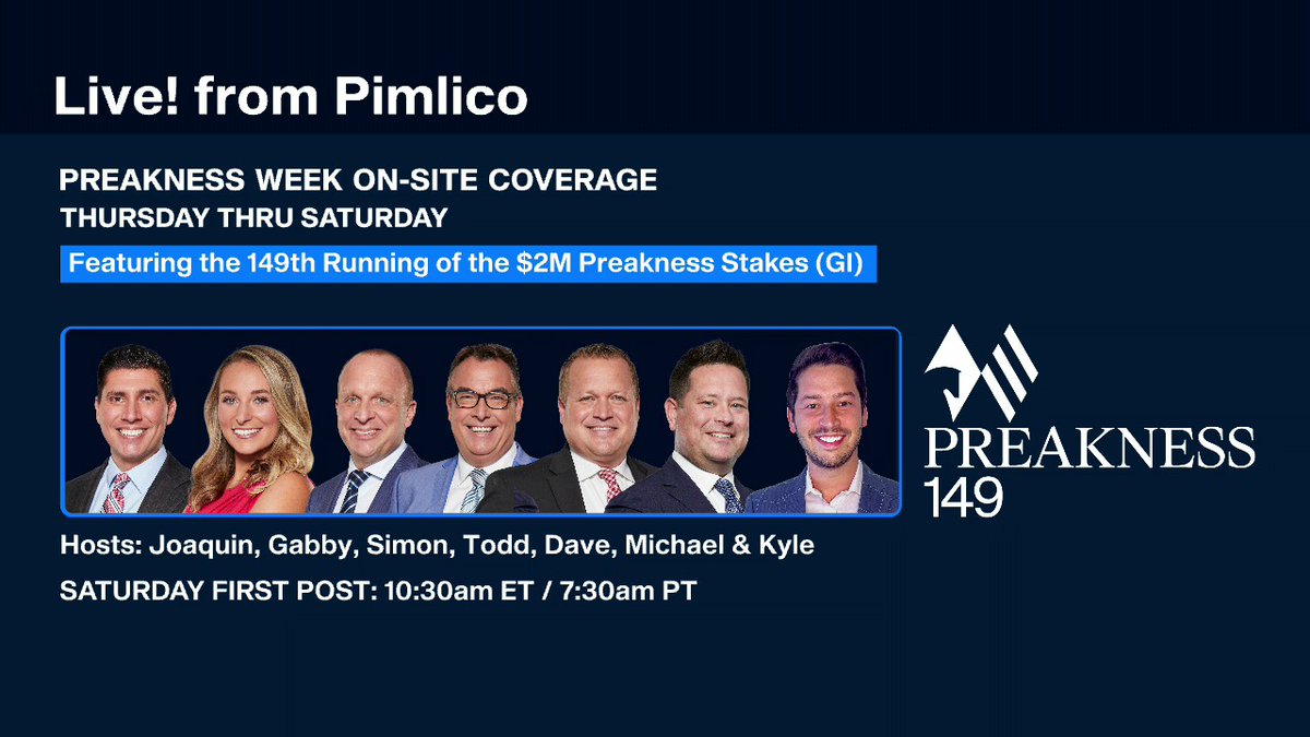 We will have on-site coverage at Pimlico all week starting on Thursday with @JoaquinJaime_, @Gabby_Gaudet_, @FanDuelTVSimon, @ToddTVG, @icecoldexacta, @FanDuelTVMike, and @KyleFDTV as we get you ready for the Preakness Stakes. Watch on @FanDuelTV.