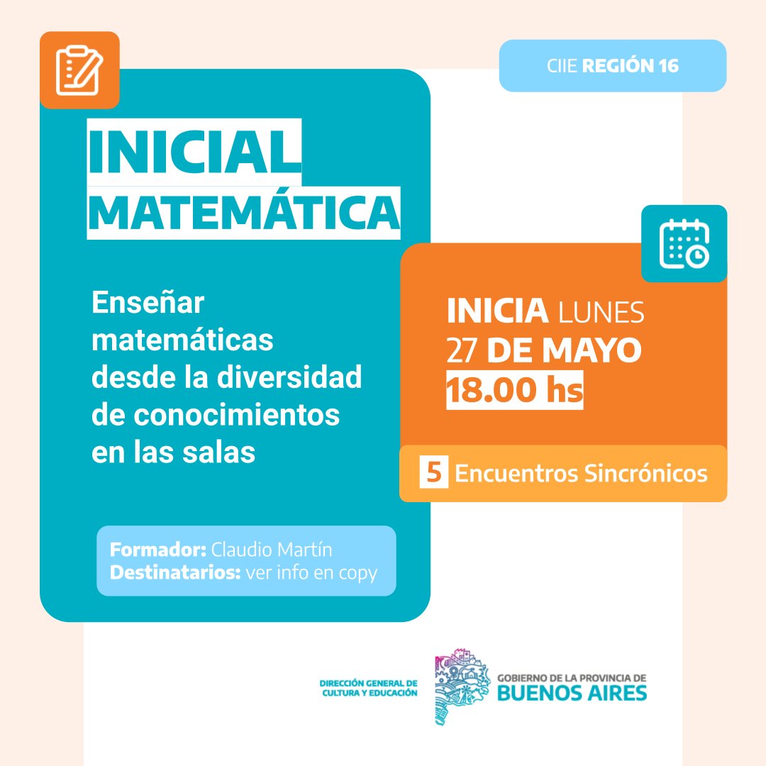 ciiectejedor's tweet image. TALLERES PARA DOCENTES DE NIVEL INICIAL
Formulario de Inscripción en Facebook Ciie Carlos Tejedor, hoy 13 de mayo desde las 18 hs.