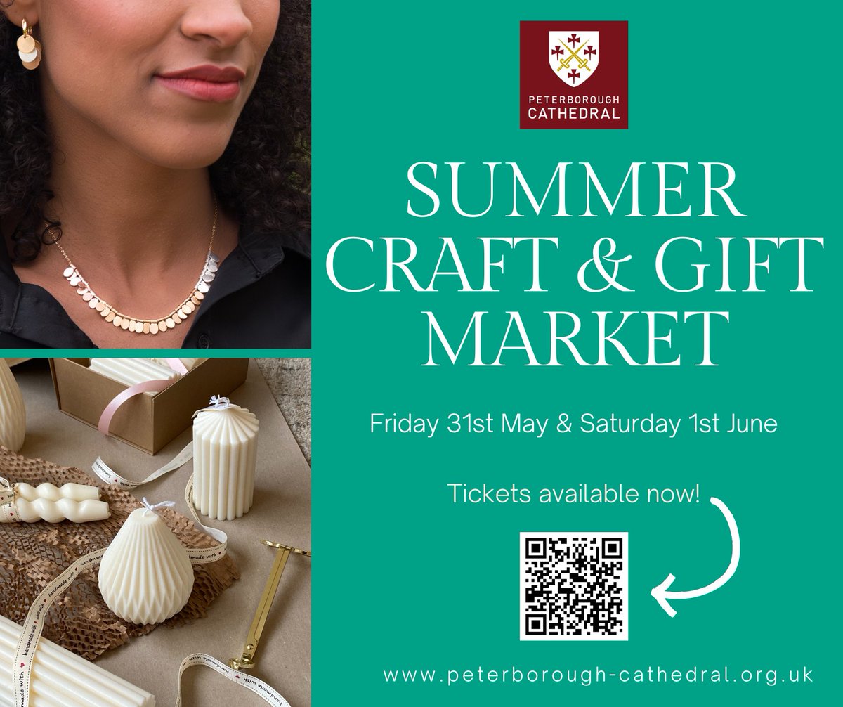 Our Summer craft & Gift market is just around the corner. Come along and discover a wide range of local, handcrafted goods and the best artisan eats around! Get your tickets today, all profits go towards sustaining our beautiful Cathedral: peterborough-cathedral.org.uk/summer-market.…