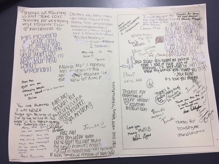 MoziJ's tweet photo. This card was given to me in 2010 by my 7th period kiddos. They'd just thrown me a surprise birthday party, with permission from the department head. Their words are still so special and so motivating so many years later. #teach #teachertwitter #TeachinginMay https://t.co/BoF7U1yfGt