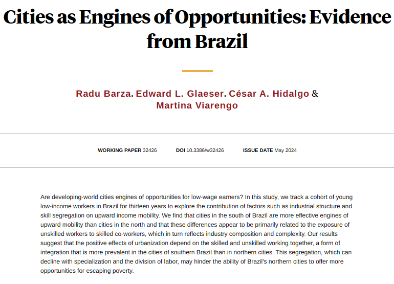 Why southern Brazilian cities are better than northern cities at poverty reductions, from Radu Barza, Edward L. Glaeser, César A. Hidalgo, and Martina Viarengo nber.org/papers/w32426