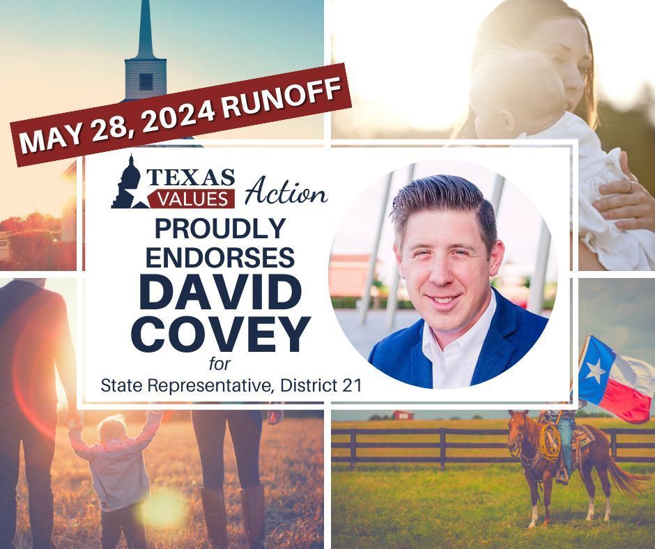 We're excited to endorse David Covey/House District 21! @CoveyTX is a leader for religious freedom, pro-life issues, & marriage & family. Covey's also endorsed by @realDonaldTrump, Lt Gov @DanPatrick, AG @KenPaxtonTX More details about our endorsement: buff.ly/44ExMRq