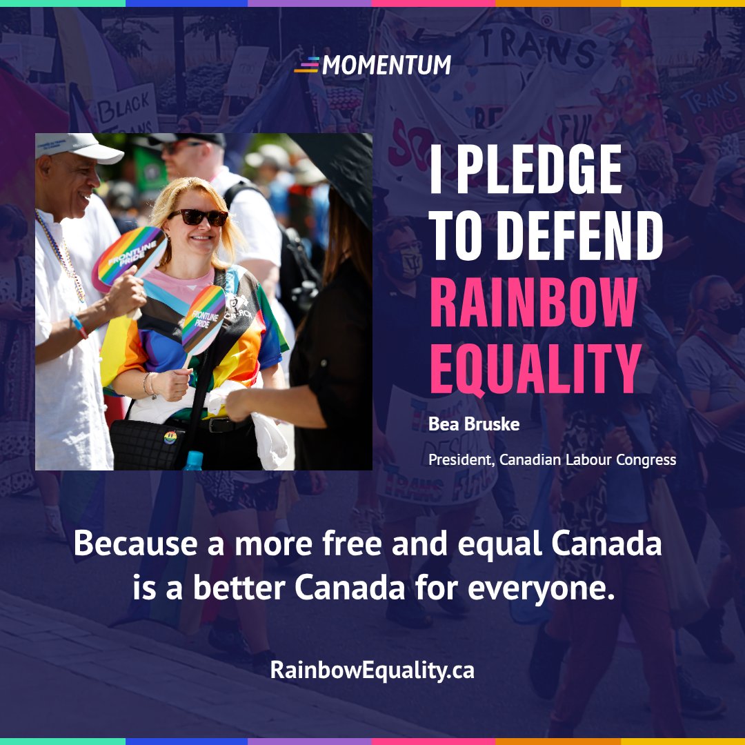 I'm proud to endorse @queermomentum's Pledge to Defend Rainbow Equality. To all my 2SLGBTQI+ friends, loved ones & union siblings - this is for you. @CanadianLabour will always defend & advocate for your rights. 
Join the movement, take the pledge & share
rainbowequality.ca/pledge