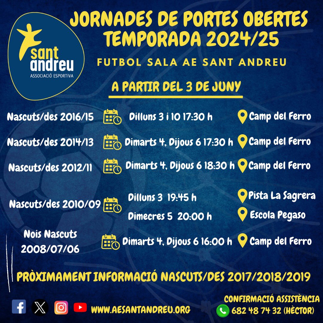 AESantAndreu's tweet photo. Portes obertes secció futbol sala! https://t.co/H7rIzWxamM