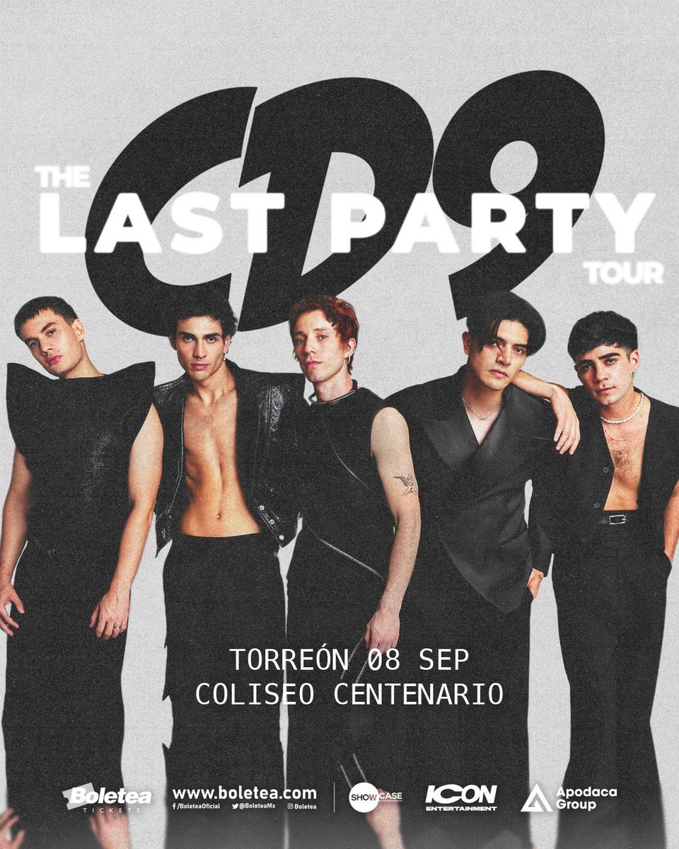 ¡Confirmado! ✅ CD9 está de regreso con su The Last Party Tour en Coliseo Centenario de Torreón. La gira de despedida de la banda 😭 La fecha es este 8 de Septiembre. La venta de boletos inicia el próximo 15 de mayo mediante el sistema Boletea.