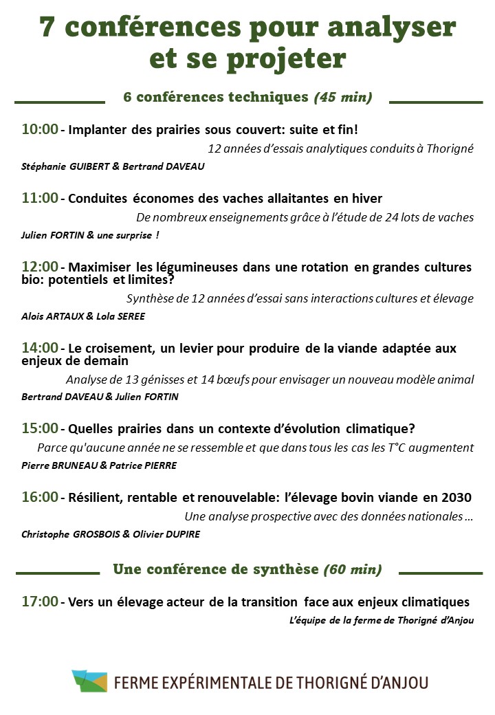 Hâte de vous retrouvez ce jeudi sur là <a href="/FxpTHORIGNE/">Ferme expérimentale de Thorigné d'Anjou</a>  pour cette journée porte ouverte gratuite et ouverte à tous. Un  programme varié qui présente l'ensemble des derniers travaux de  recherche conduits sur la ferme.