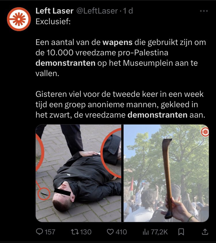 Wordt op het Roeterseiland nu hetzelfde type slagwapen gebruikt om beeldschermen te mollen, als gisteren door extreemrechtse provocateurs op het Museumplein bij zich droegen?