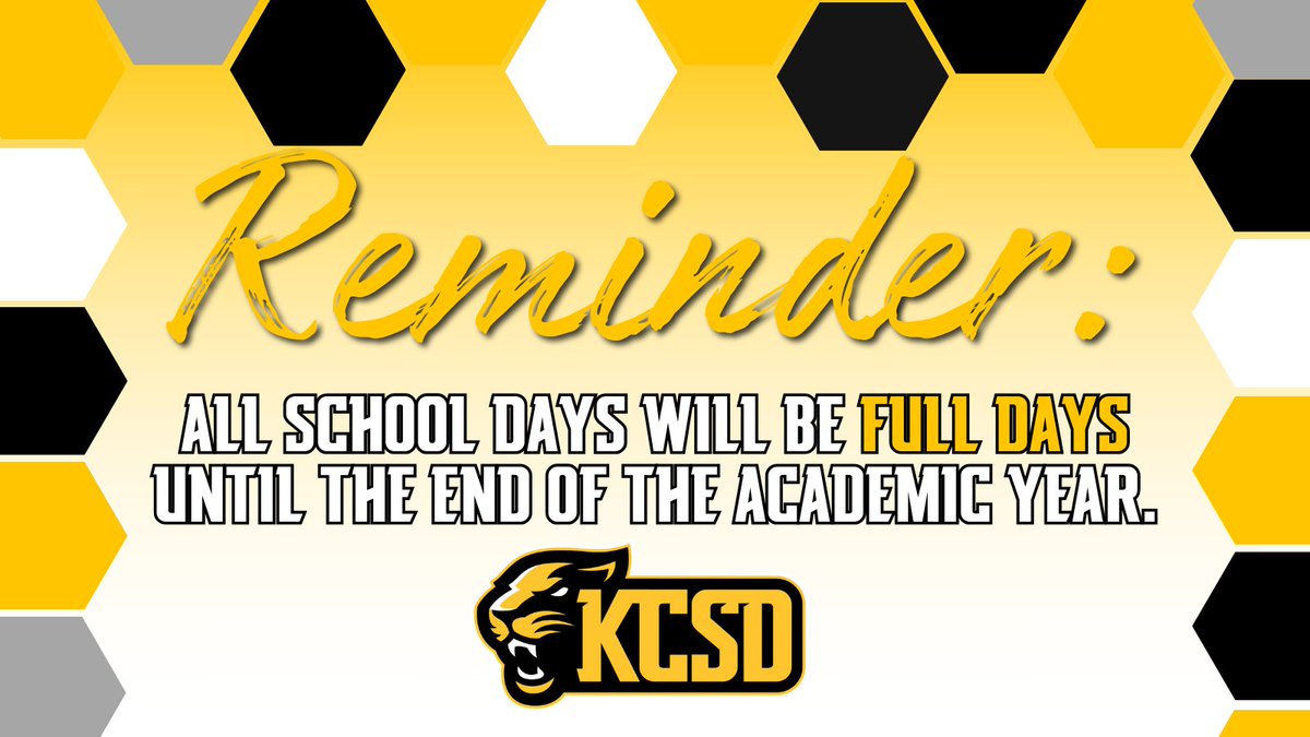 REMINDER: There will be no more late starts for the rest of the school year. All school days will be full days until the end of the academic year.
