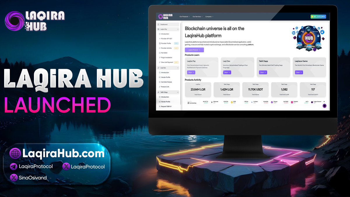 LaqiraProtocol's tweet photo. Exciting news! Introducing #LaqiraHub - your all-in-one #DeFi platform. From seamless #DEX called #LaqiDex & #TaBit vendor creation to decentralized payment gateway named #LaqiraPay, empowering vendors & businesses and providing user-friendly DeFi services to the users . Join the decentralized revolution at 
https://t.co/IHsTO2k3bC !
Explore our fully decentralized ecosystem, ensuring security & transparency in every transaction. With features including on-chain price feeds and open-source plugin development, this project will be also a good choice for developers to get involved. #LaqiraHub will revolutionize the DeFi landscape that crypto industry like has never seen any similar rival before. Don't miss out on our future plans including a public market for all & store directory, shaping the future of e-commerce. Your ideas matter - share them with us for developing new plans! #LQR