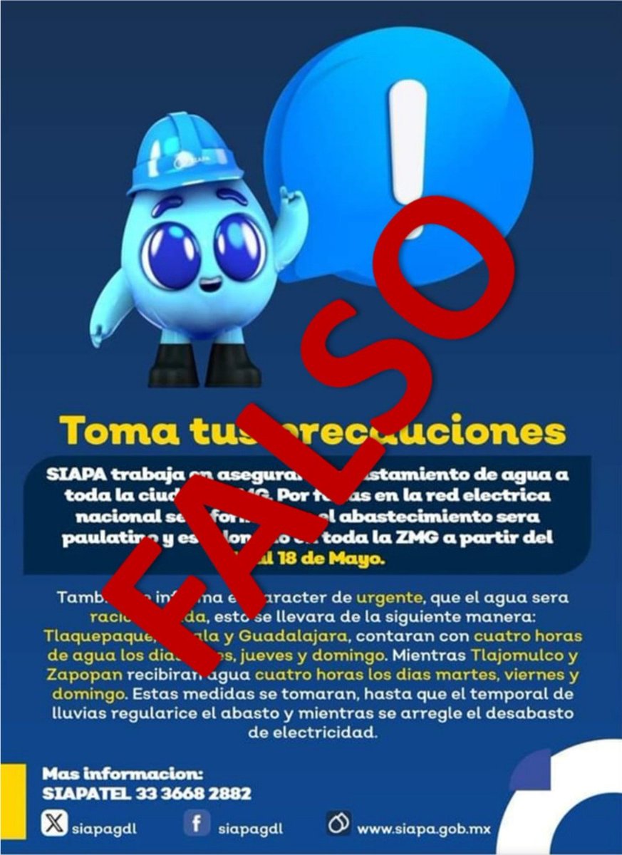 Esta información FALSA está circulando en redes sociales y en distintos grupos de whatsApp. 
Pedimos a la ciudadanía no se dejen engañar y atiendan información oficial.