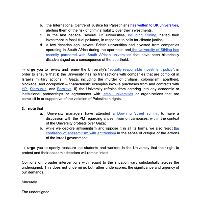 UCU_Stirling's tweet photo. Stirling Staff, Students, Alumni, and supporters: please sign and circulate this open letter calling on our University management to speak out and take action in support of colleagues &amp; students undergoing genocide &amp; educide in Gaza https://t.co/NHaYzxS3d8