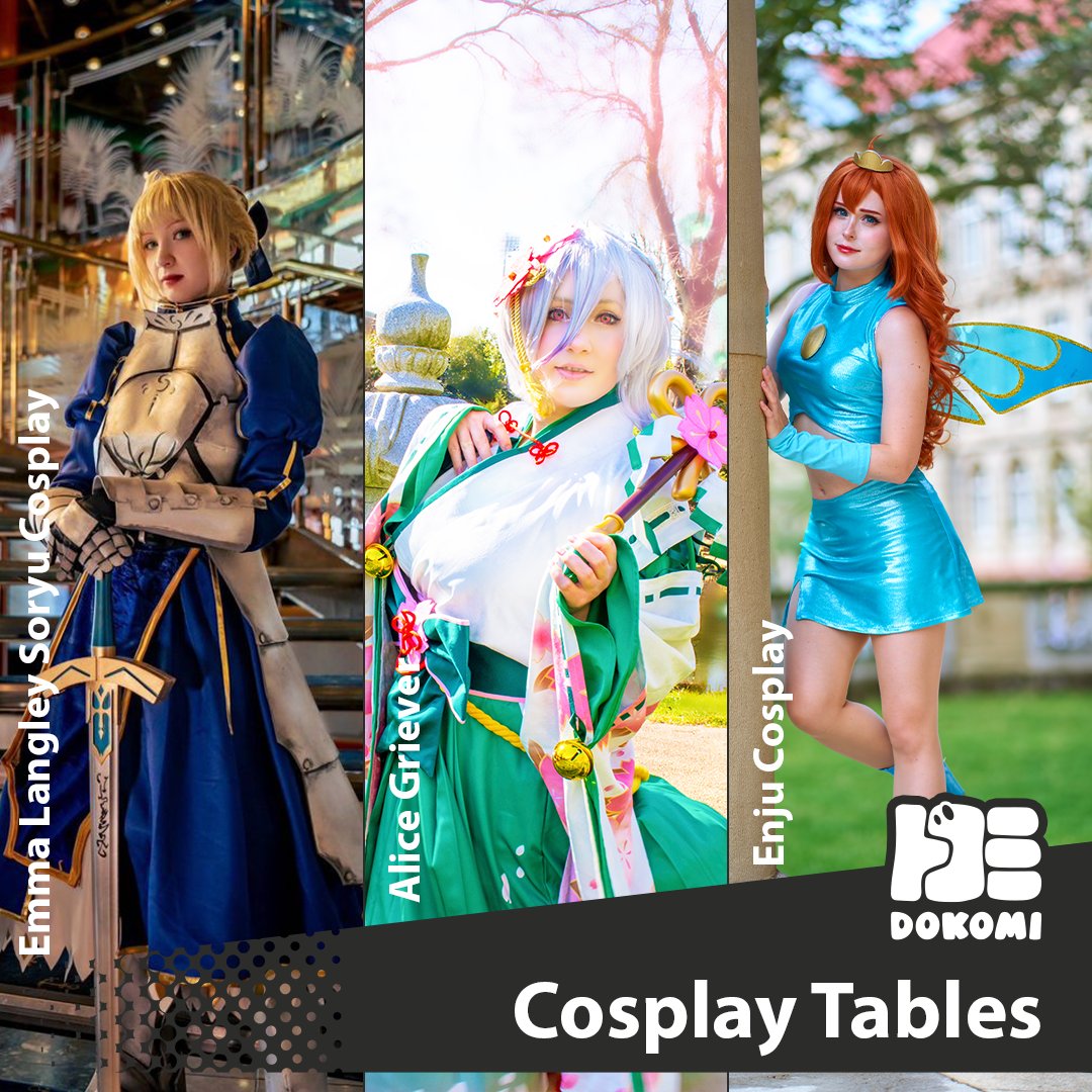 +++ DoKomi Cosplay Tables - Friday +++ Finally we can introduce you to the first talents you can meet at our Cosplay Tables on Friday! Of course you have the opportunity to get autographs, photos or even merch from your favorite cosplayer. 🗓Timetable🗓 @AlwineCos /…