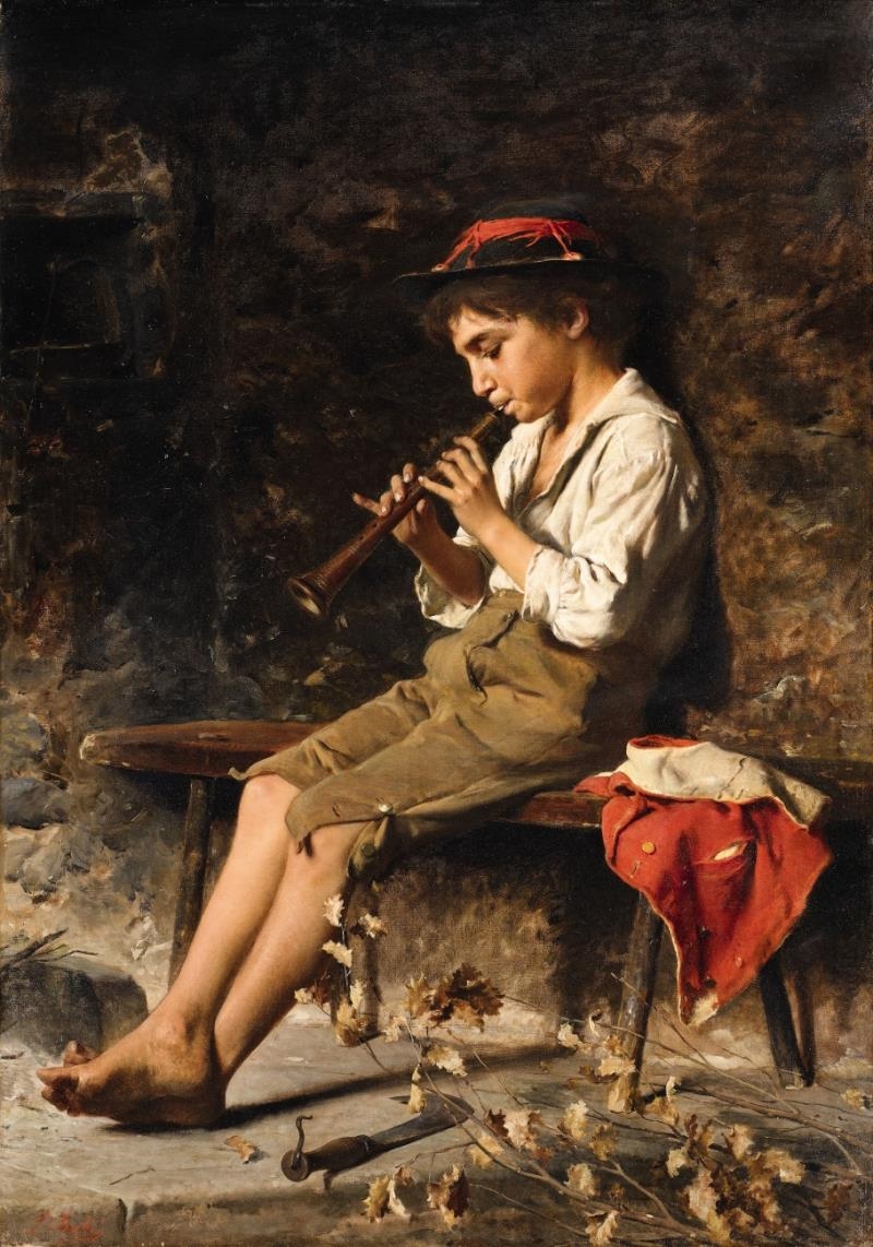 'Chico tocando la flauta', del pintor italiano Luigi Bechi (1830 – 1919)