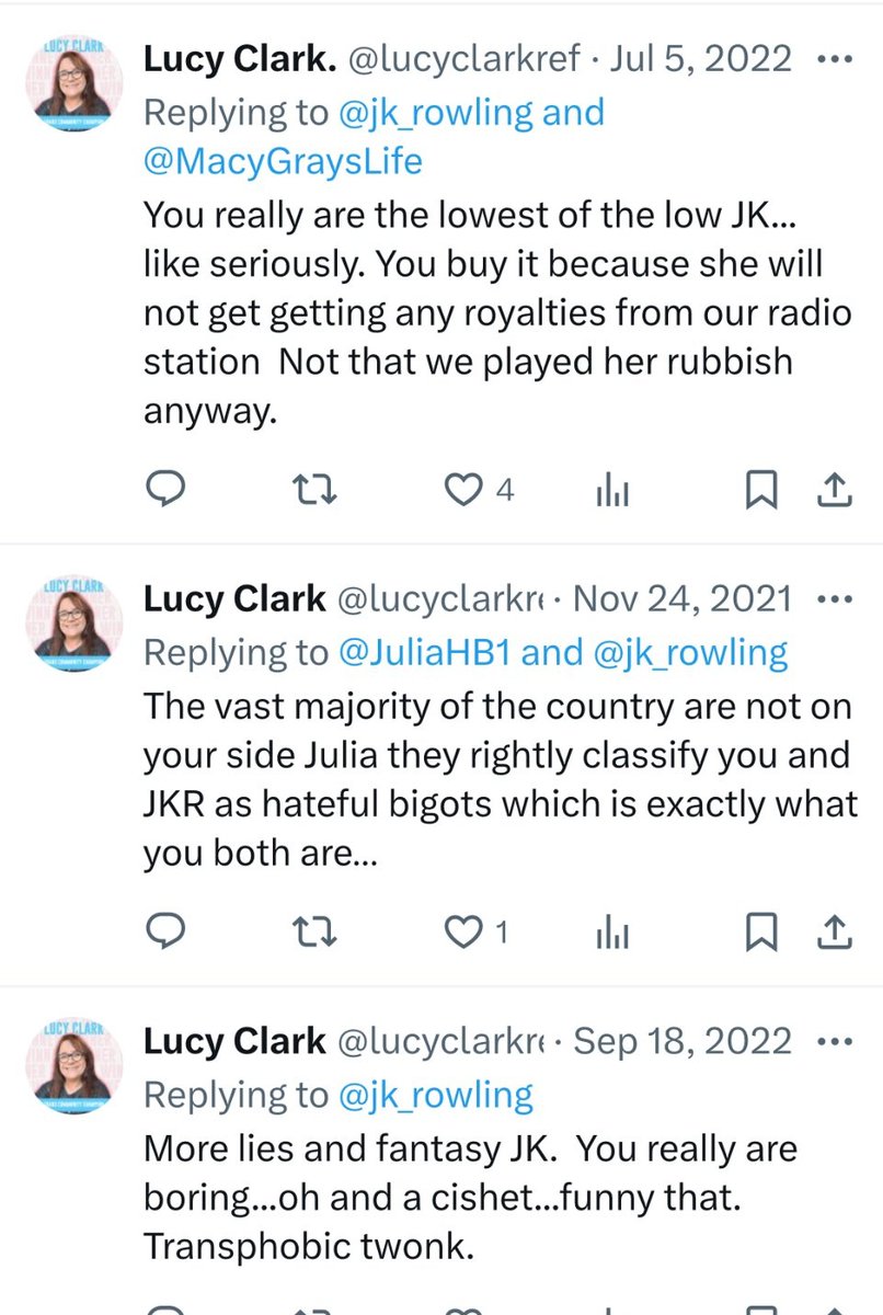 cavakaggy's tweet image. Lucy Clark (The male ref) has been dishing out abuse to @jk_rowling for years.
@Glinner @Serena_Partrick