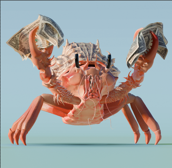Work in progress view of the upcoming free mint CRAB$ NFT collection. Currently over 80 unique assets made and many more to come. I won't be making any money off of this so if you like what you see please support and get in early!
