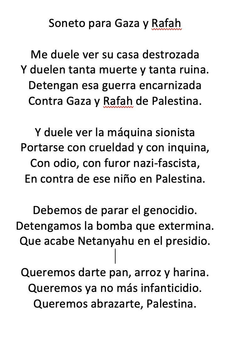 En respuesta al soneto de @PM_Navegaciones va este soneto para Gaza y Rafah: