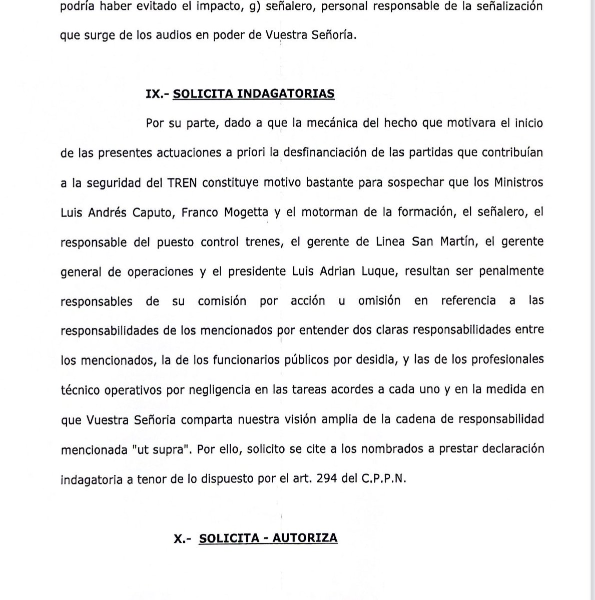 Pidieron la indagatoria de Toto Caputo y Franco Mogetta, secretario de Transporte. Ambos por desidia en el accidente del tren San Martín. Excelente medida