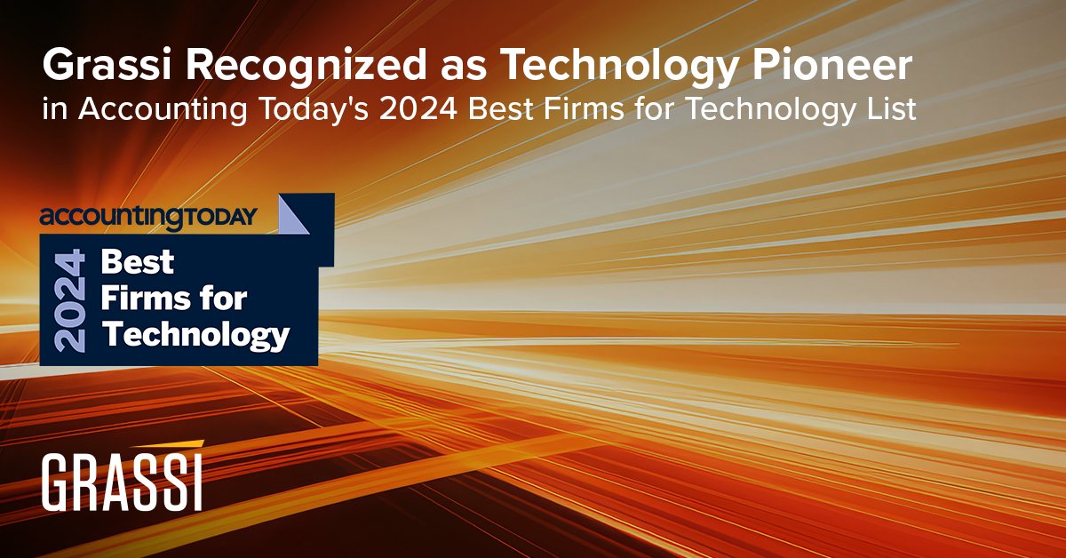 We're thrilled to announce that Grassi has been recognized as one of @AccountingToday's 2024 Best Firms for Technology. Read more here grassiadvisors.com/news/grassi-na… #AccountingToday #InnovationLeader #TechnologyLeader