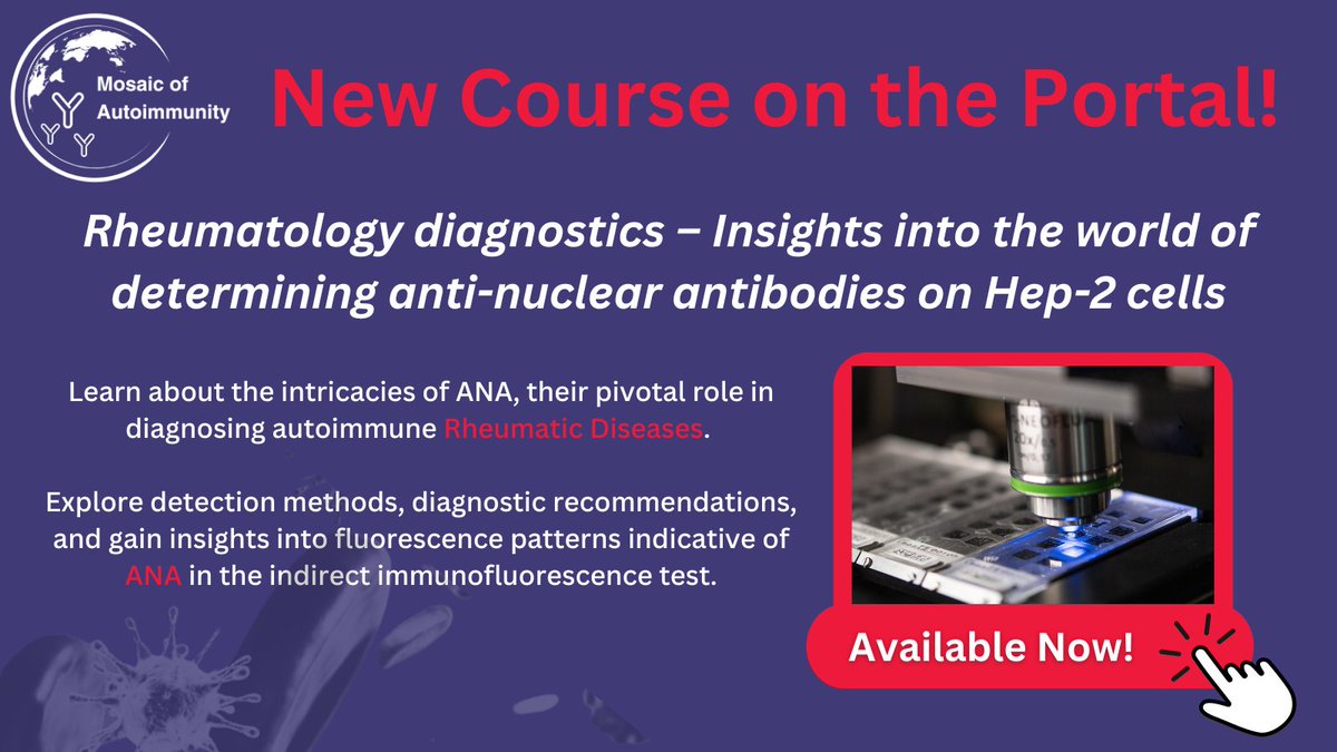autoimmunitymd's tweet photo. #Rheumatology diagnostics – Insights into the world of determining anti-nuclear antibodies (#ANA) on Hep-2 cells course is now available!🎉 

Enroll now: https://t.co/pSKPl8lv9V 👈 

Course created by #Euroimmun

#MosaicofAutoimmunity #Autoimmunity #UNLOKEdication #KenesEducation https://t.co/8SSF94qrOY