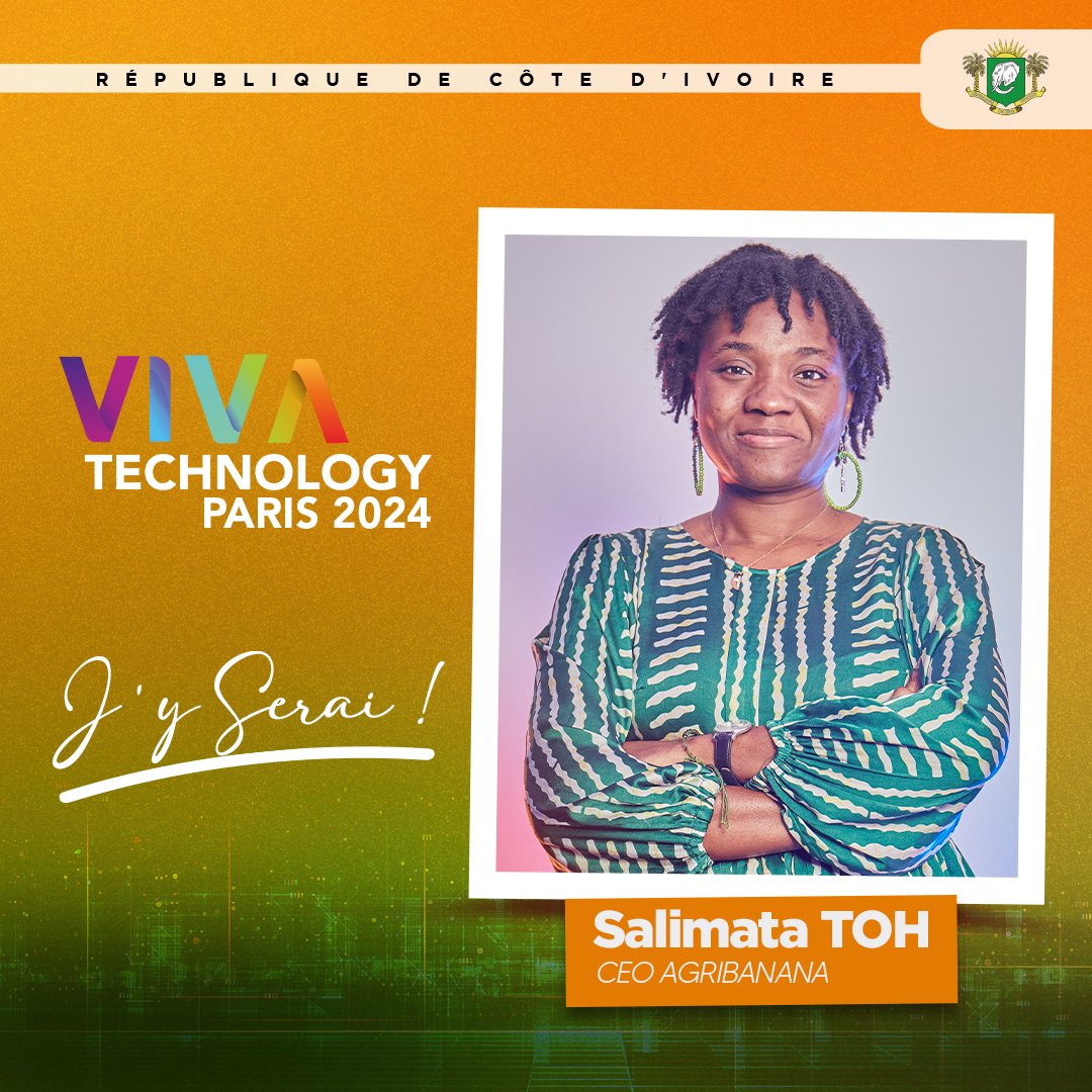 L’innovation ivoirienne🇨🇮 sera en action à Viva Technology à Paris avec la participation de Mme Salimata TOH, CEO de AGRIBANANA Bio

#vivatech2024 #cotedivoire #innovation #technology
#transformationdigitale #teamivoire #mtnd #mpjipsc
#jeunessenumerique #PJGouv #Gouvci #cicg