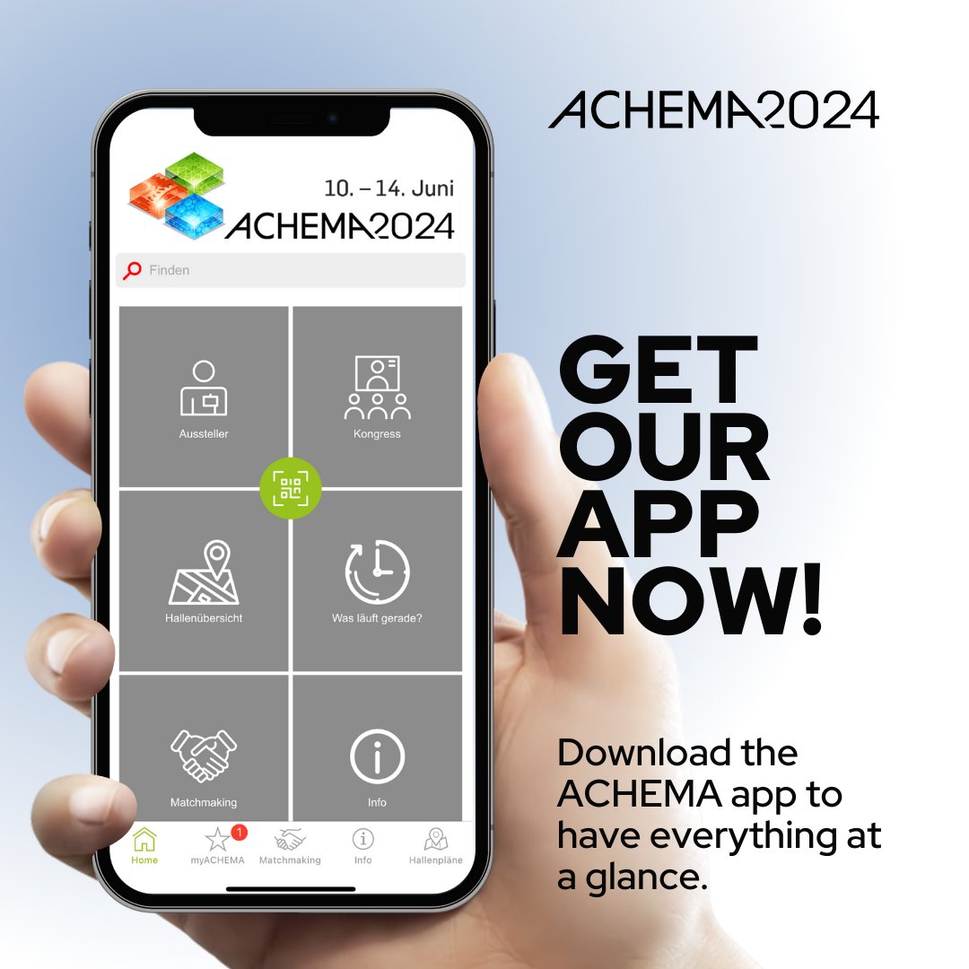 Our mobile app is your perfect guide for #ACHEMA24. 📱 achema.de/en/for-visitor…

Find providers and cooperation partners, expand your business network and exchange ideas with exhibitors and participants about hot topics and innovative solutions.