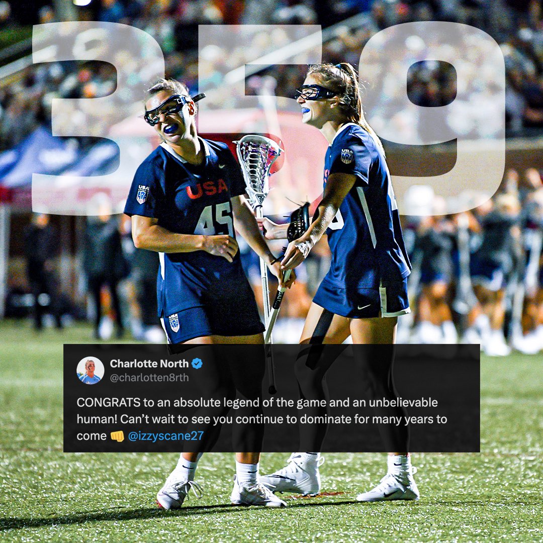 USALWNT's tweet photo. From one 🐐 to another

@charlotten8rth congratulated Izzy Scane after goal 359 to surpass her in the lead for the @NCAALAX Women’s All-Time Scoring record. 👏 https://t.co/gj67BLseMw
