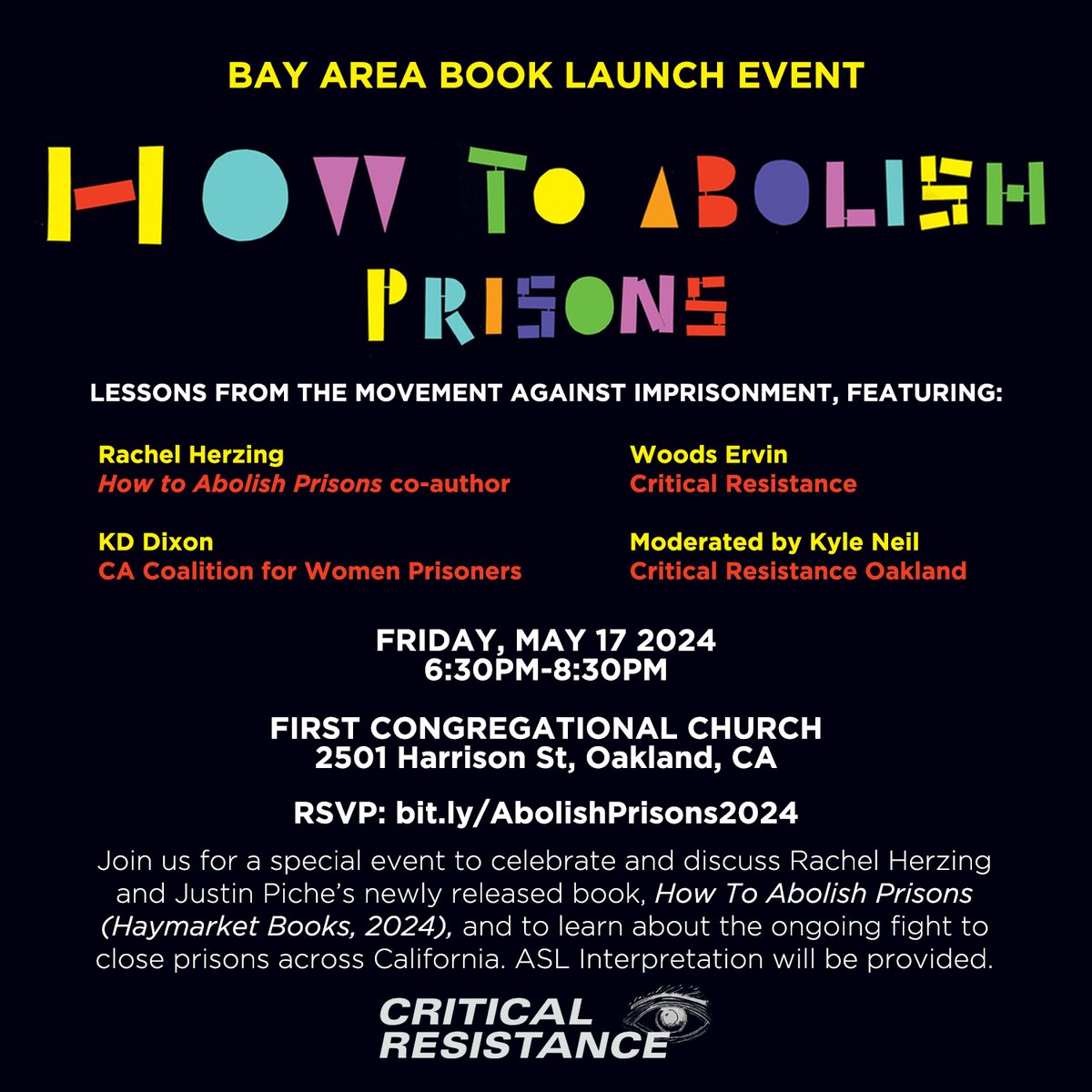 📢HOW TO ABOLISH PRISONS!📢 Oakland: Join us this Fri 5/17 for a special event to discuss Rachel Herzing's & @JustinPicheh's new book 'How to Abolish Prisons' (@haymarketbooks). We'll be discussing our exciting @CURBprisons campaign to close 10 CA prisons! bit.ly/abolishprisons…