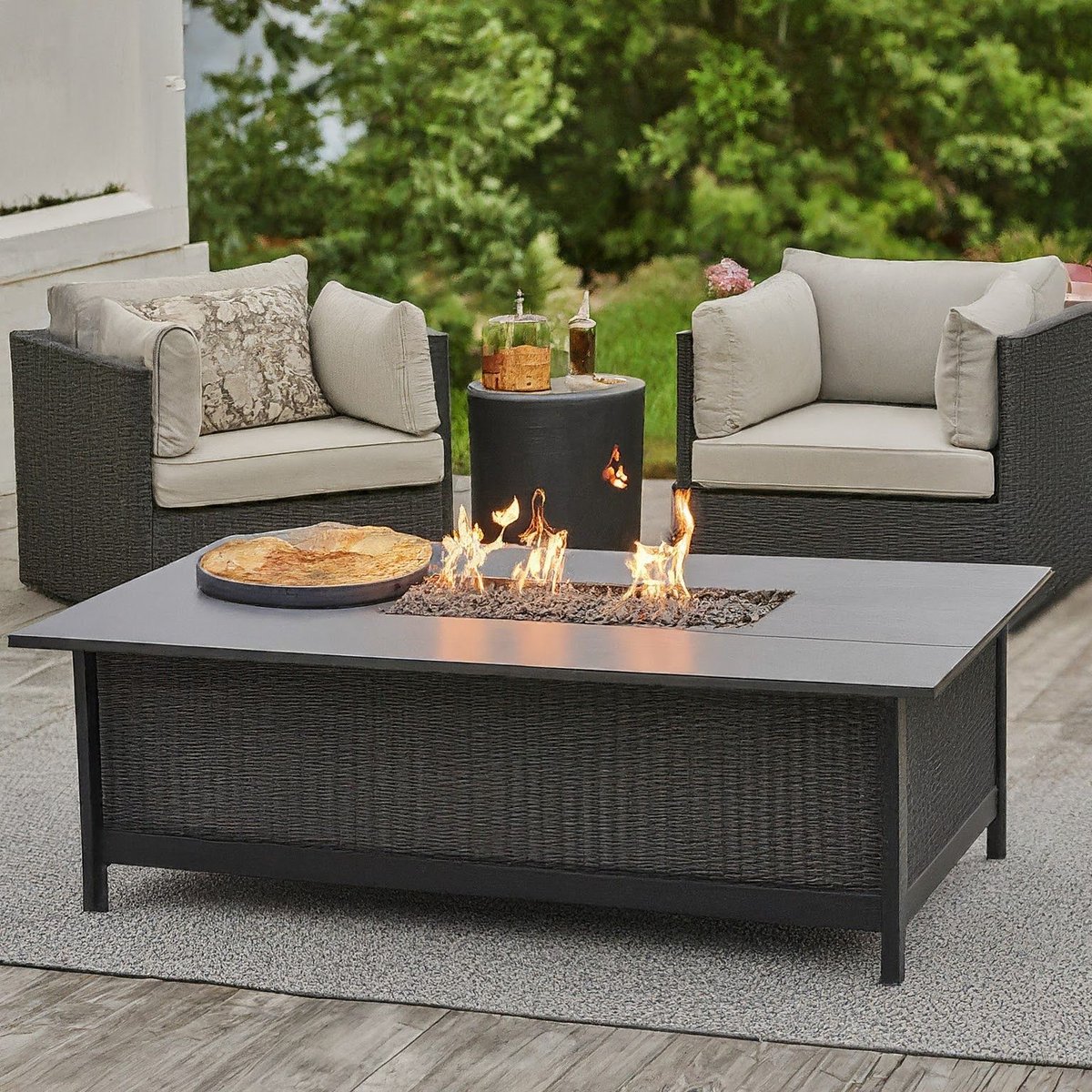 Transform your backyard into a cozy oasis with our outdoor furniture set featuring a stylish fire pit table. Visit sunlitbackyardoasis.com to elevate your outdoor space! 🔥🌳 #OutdoorFurniture #FirePitTable #BackyardOasis