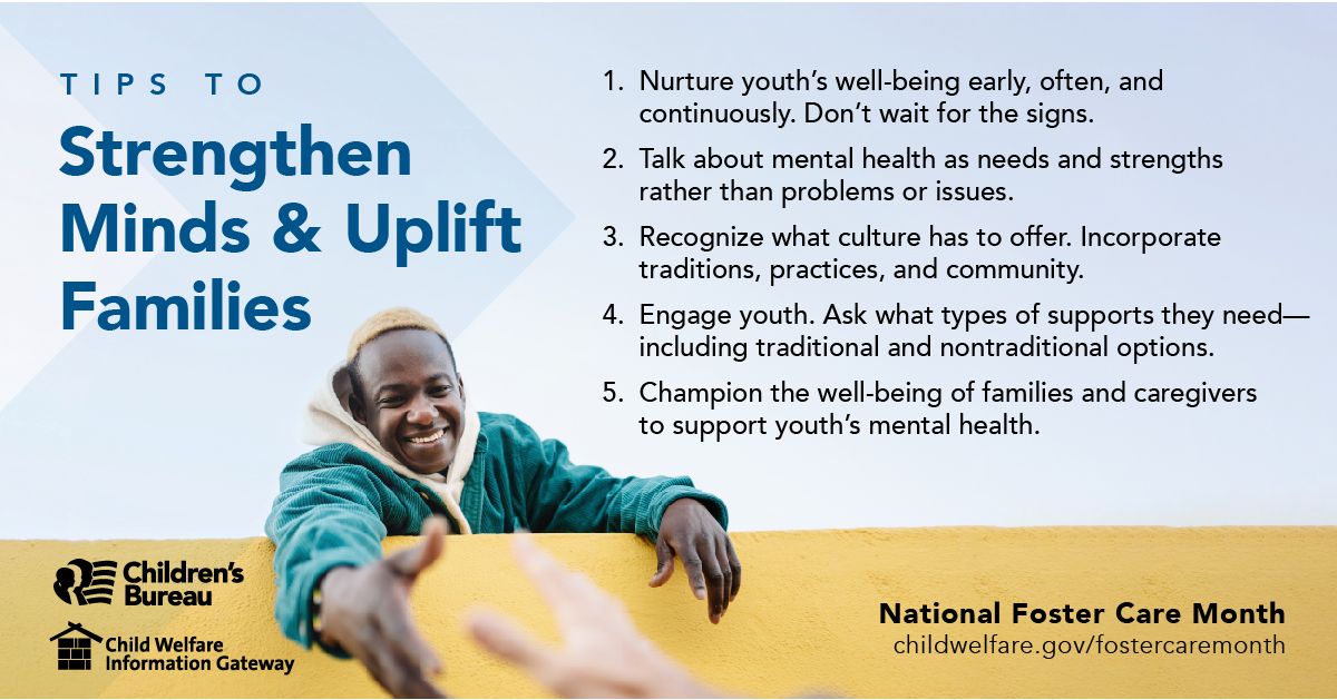 Youth in #fostercare should be involved in decisions about their #mentalhealth care. Use this resource collection to find strategies to support the mental health needs of #youth. #MentalHealthAwarenessMonth buff.ly/3TzF0AW