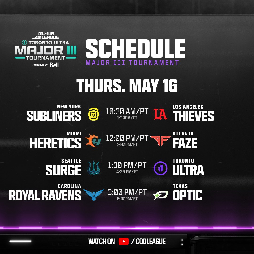 We're back on LAN this Thursday 🥹 Official Schedule for Day 1 of Major III 🇨🇦