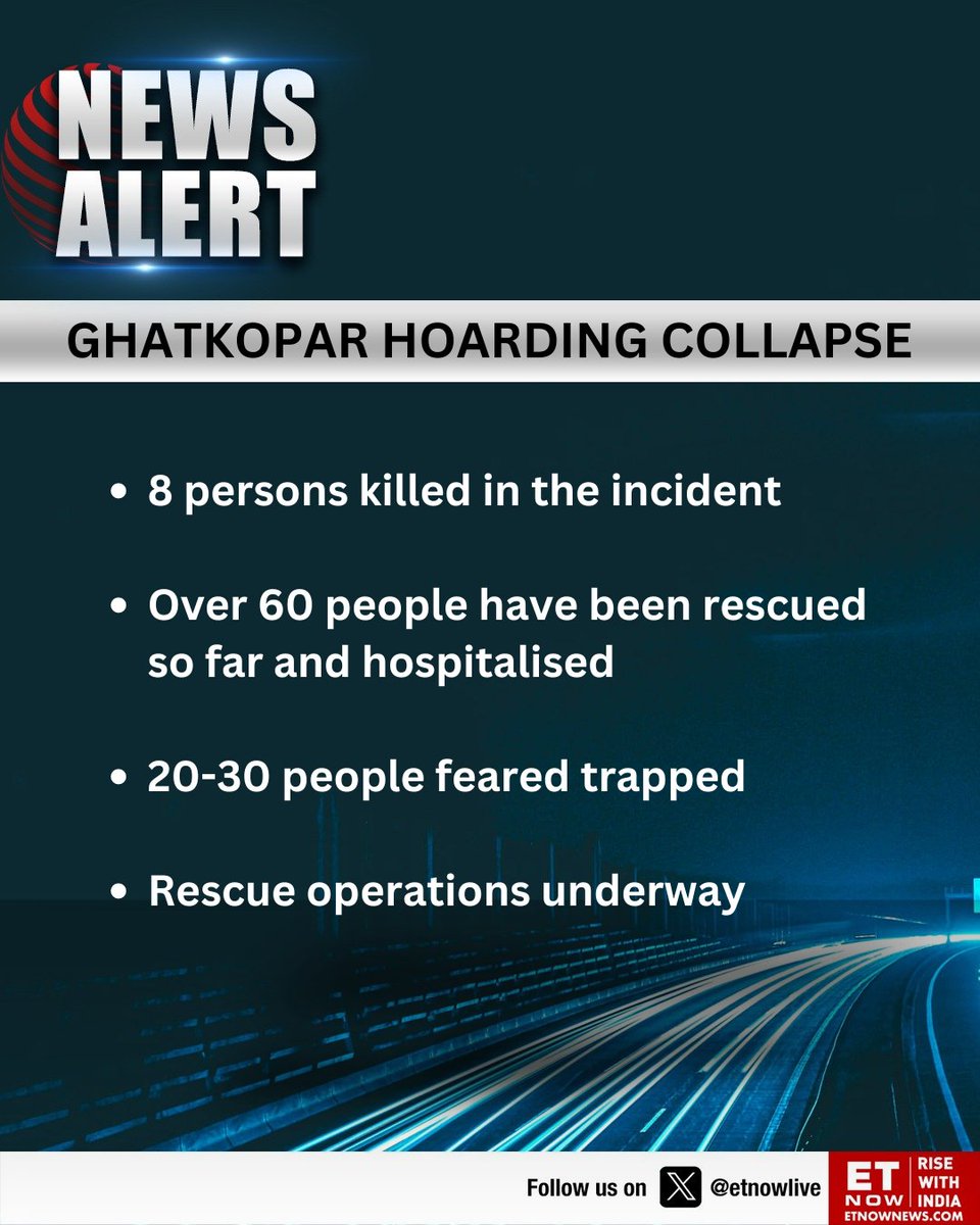 News Alert | Death toll rises to 8 in Ghatkopar hoarding collapse incident #Ghatkopar #Mumbai #MumbaiRains