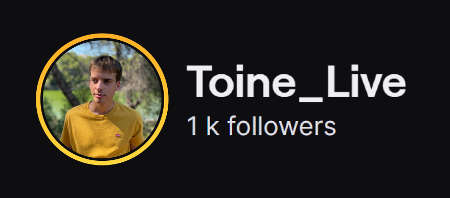 Merci énormément pour les 1000 follows ! ❤️
C'est une sacrée étape après ces années de stream ! 

On se retrouve tout de suite 
⤷🔴ttv/Toine_Live