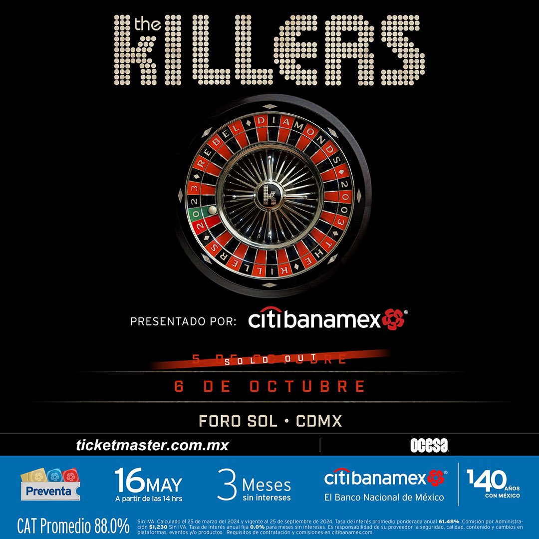 #ÚltimaHora | Oigan, pero... ¿Ya se enteraron que se abrieron nuevas fechas para ir a ver a The Killers en el Foro Sol? 🔥🤩🎶 🗓️Programada para el 6 de octubre, en la CDMX. 📌Preventa desde el 16 de mayo. 📌Venta general desde el 17 de mayo. 📸 @ocesa_rock #TheKillers