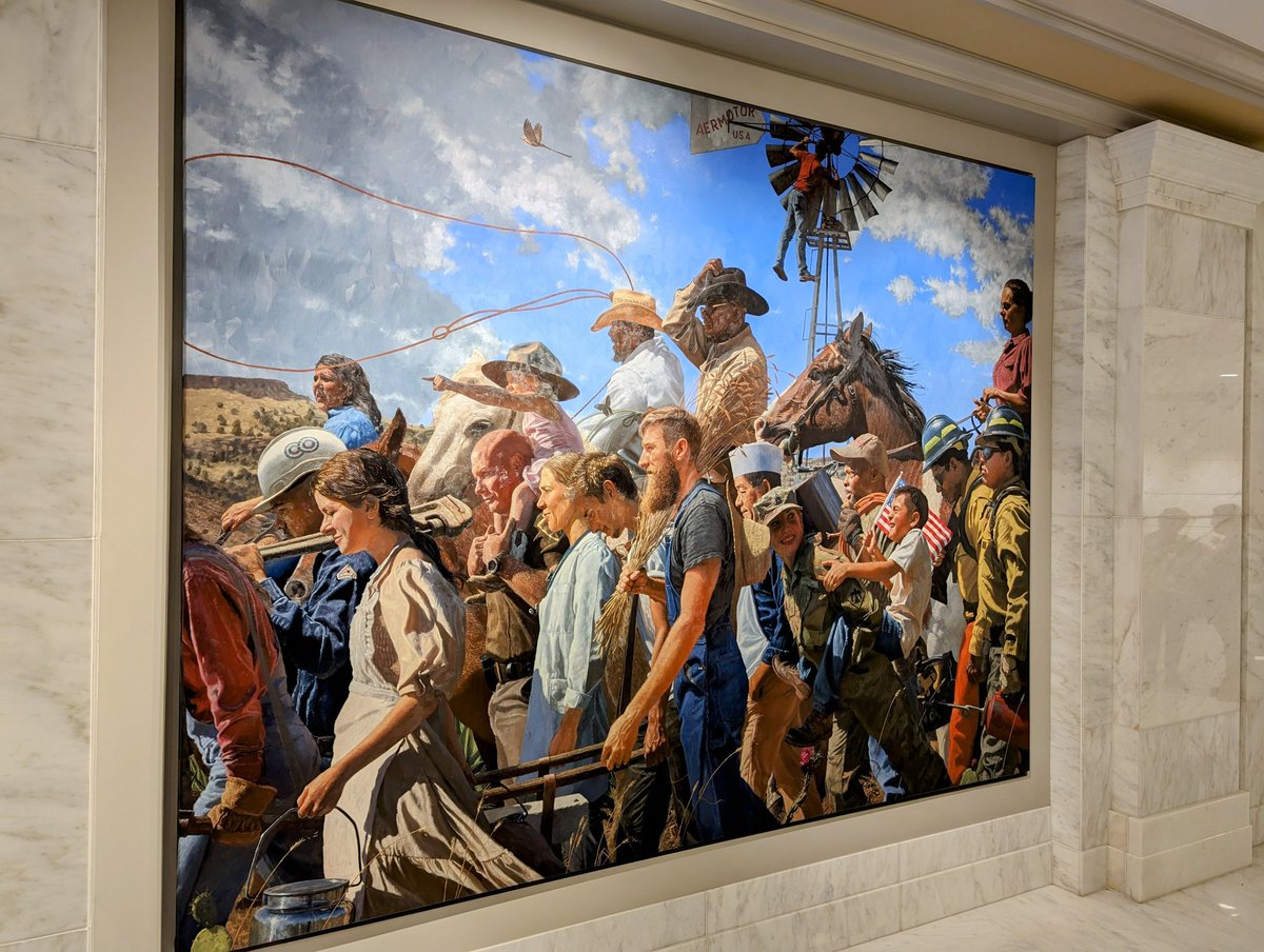 Artist Lucas Simmons unveiled his newest painting in the 'Labor Omnia Vincit' series in the Oklahoma State Capitol ground floor rotunda today. This painting portrays labor and laborers in northwest Oklahoma.