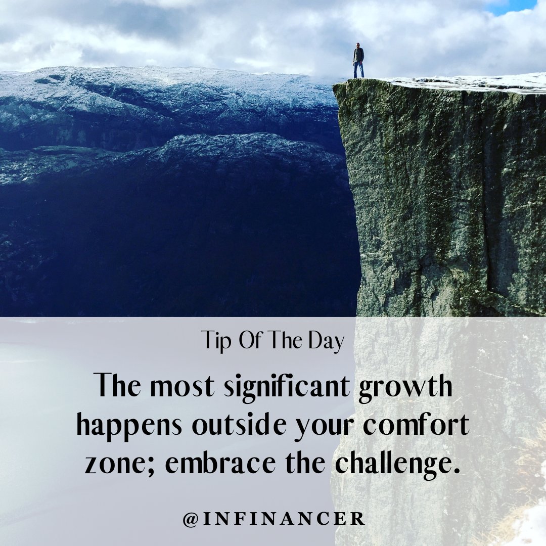 InFinancer's tweet photo. The most significant growth happens outside of your comfort zone. Embrace the challenge!!! #mindset #habit #action #coaching #growthmindset #goals #fyp #selfinsight #accountability https://t.co/X0Ev2YhPUU